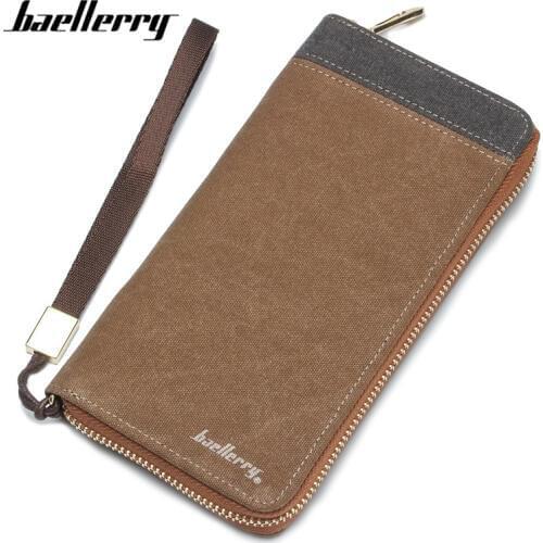 Baellerry Vintage Style Canvas Long Wallets Men Zipper Clutch Purses Wrist Band Phone Coin Pocket Casual Patchwork Wallet Male