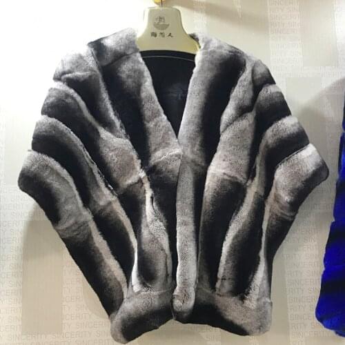 CNEGOVIK Shawl Women Fashion Real Rex Rabbit Fur Poncho 2021 New Arrival