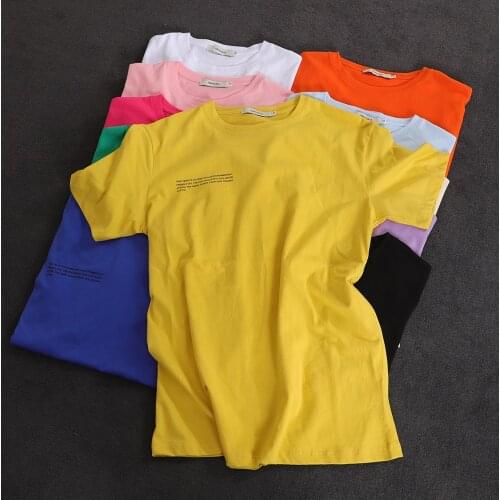 Solid Color Short Sleeve Tshirts Women 100% Cotton Environmental Protection Dye O-Neck Tops, New Summer Ladies Casual Streetwear