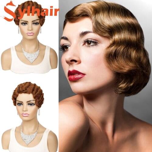 Sylhair Machine Made Short Finger Wave Retro Style Wig Cosplay Synhetic Hair Short Cut Wig 1920s Flapper Hairstyles for Women