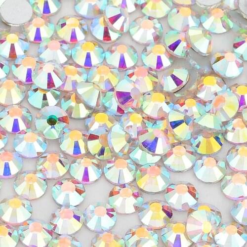 Clear Crystal AB FlatBack Glass Rhinestones Non-HotFix for Nail Art Decorations SS3-SS40 Flat Back Rhinestones