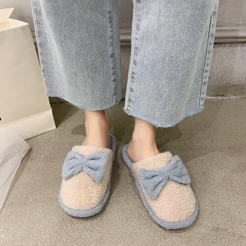 Multi-color Women Fluffy Slipper Winter Cross-tie Plush Slippers Flat Shoes Warm Faux Fur Slipper Home LadiesShoeschaussurefemme