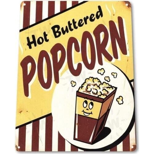 Retro Vintage Metal Plaque Tin Sign Hot Popcorn Theater Home Kitchen Garden Cafe Hotel Wall Decor Sign 12X8Inch
