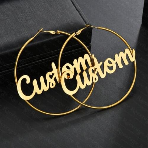 Punk 30mm-70mm Custom Name Hoop-earrings Stainless Steel Personalized Letter Hoop Nameplate Hip Hop Earrings Statement Jewelry