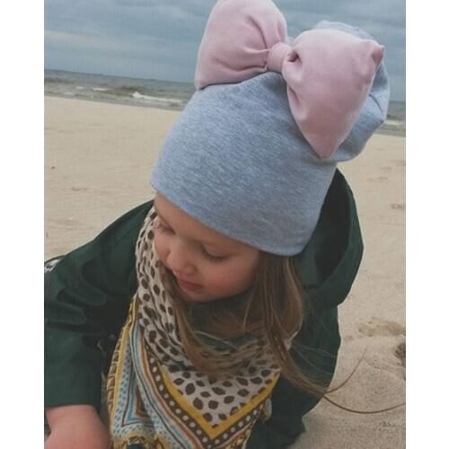 Winter Autumn kids Knitted Warm Cotton Beanie girl winter babyHat cap cotton bow headwraps Hair accessories bowknot hair bands