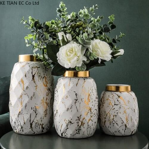 Modern Gold Traced Ceramic Vase Marble Gold Pattern Countertop Decor Floral Living Room Flower Arrangement Hydroponic Container