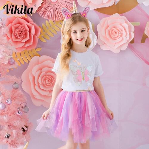 VIKITA Girls Clothes Summer Toddlers Baby Girls Clothing Children Cotton T-shirt Kids Tops and Tees Girl Cartoon T Shirts
