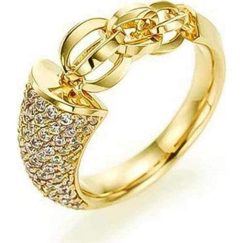 Vintage Female Crystal Round Chain Ring Charm Rose Gold Color Engagement Ring Luxury Bridal White Zircon Wedding Rings For Women