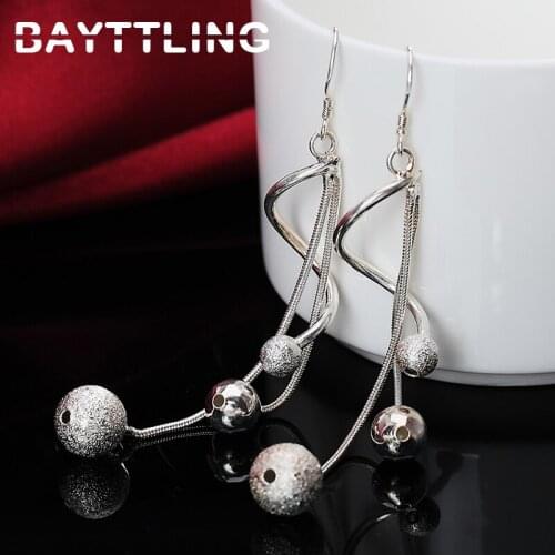 BAYTTLING New 84MM 925 Sterling Silver Long Line Retro Frosted Bead Drop Earrings For Woman Simple Gift Party Wedding Jewelry