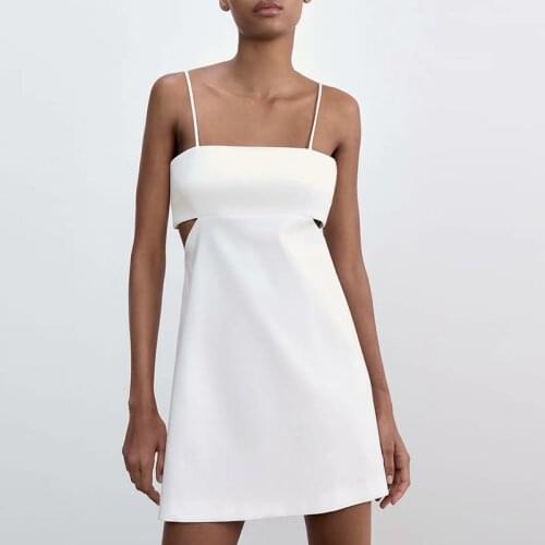 ZA 2021 Summer Women Hollow Out Camisole Dress New Slash Neck Dresses Lady Party Vestido Elegant Girls Backless Causal Outfits