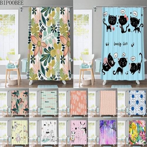 Beautiful Flowers Shower Curtain Cartoon Animal Printed Bathroom Curtains Polyester Fabric Home Decor Bathtub Screen with Hooks