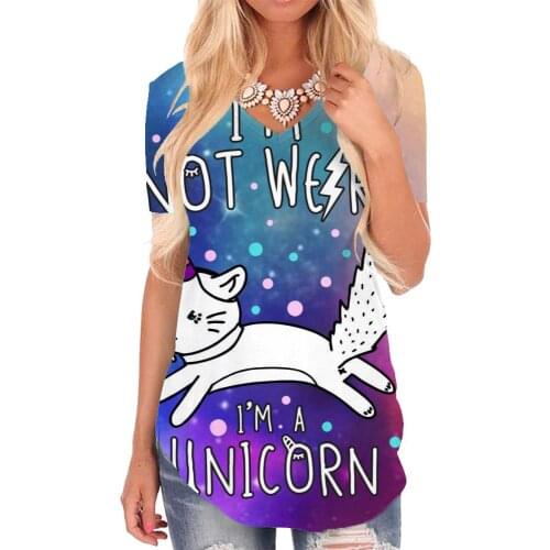 Giyu Brand Unicorn T-shirt women Animal V-neck Tshirt Galaxy Shirt Print Colorful Tshirts Printed Womens Clothing Hip hop Loose