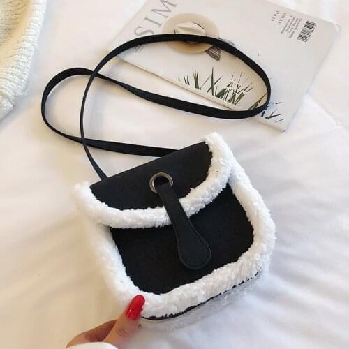 Womens fashion messenger handbag retro small square bag with plush shoulder bag