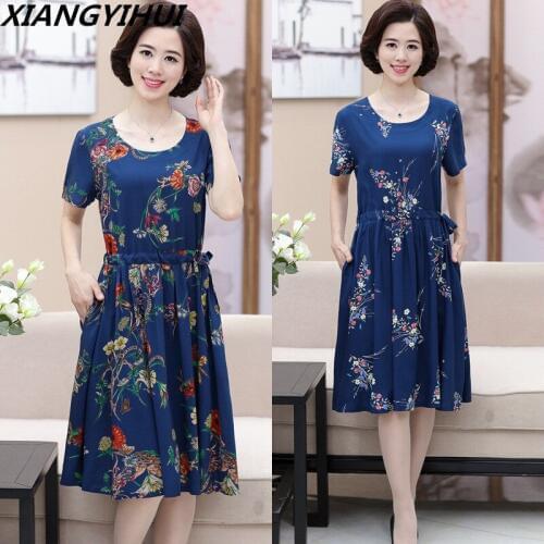 2018 Middle Aged Mama plus Size Summer cotton party Dress 5XL long loose Femme Vestidos Mam Big dress Women Clothing Dresses