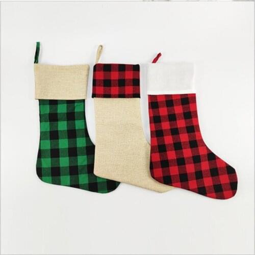 10Pcs/Lot Custom Sublimation Plaid Stockings Red Grid Christmas Santa Sock Blank Xmas Tree Hanging Pendent Fireplace Decoration