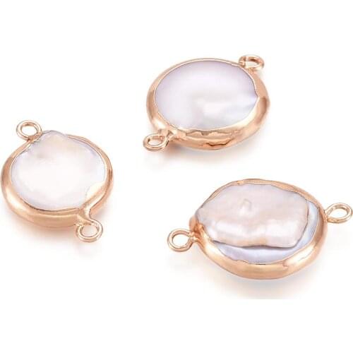 10pcs Plated Natural Keshi Pearl Links Connectors with Double Loops For Jewelry Making Woman DIY Necklace Bracelet