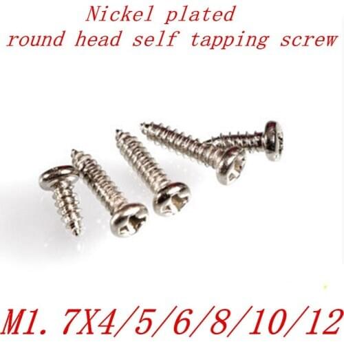 1000Pcs M1.7 1.7mm nickel plated micro electronic screw phillips round pan head self tapping screw