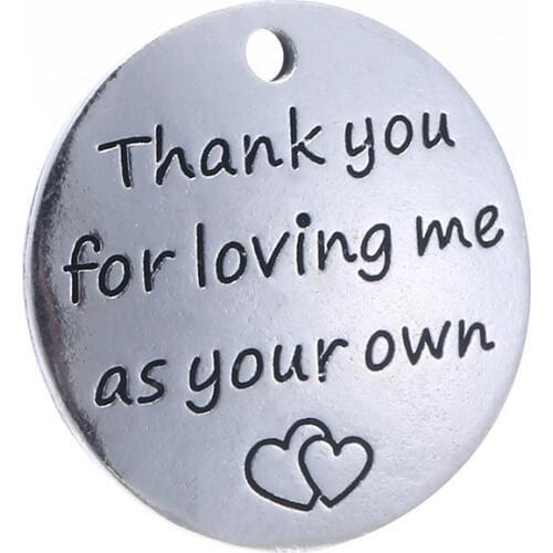 20 pcs/Lot 25mm Antique Silver colour letter printed Thank you for loving me as your own charm round disc message charms