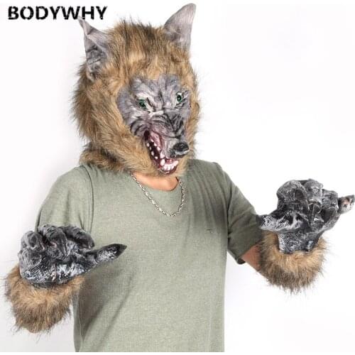 2020 High Quality Handmade Mascot Halloween Ghost Festival Supplies Horror Eagle Claw Gloves Rubber Wolf Head Top