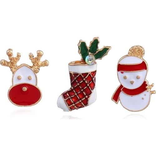 3pcs/set Merry Christmas Brooches Christmas Socks Christmas Tree Elk Enamel Badge Small Brooch Women Fashion Party Jewelry Gifts