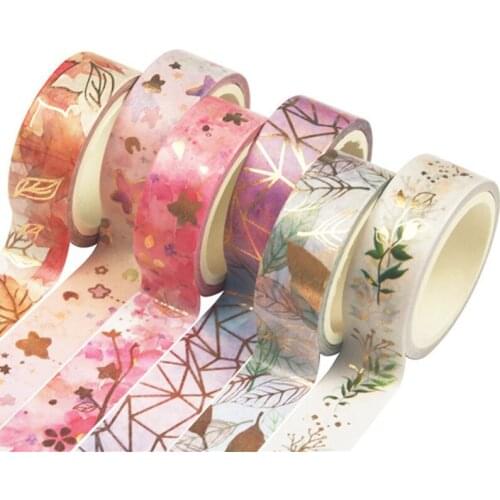 6 Pcs/Set Golden Foil Flower Plant Washi Masking Tape Decorative DIY Adhesive Sticker Scrapbooking Diary Planner Stationery
