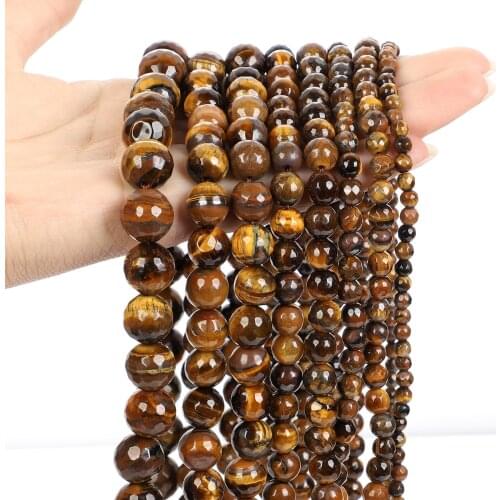 Faceted Natural Tiger Eye Stone Beads Round Loose Spacer Beads For Jewelry Making Needlework Bracelets DIY Earring 4/6/8/10/12mm