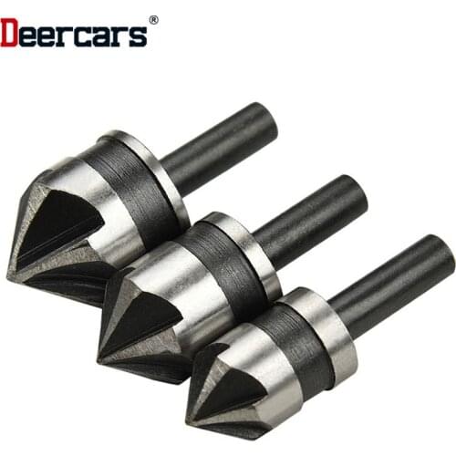 Woodwork Drill Bit Carbon Steel 90 Degree Five-Edged Chamfering Device 12/16/19mm Hole Opener