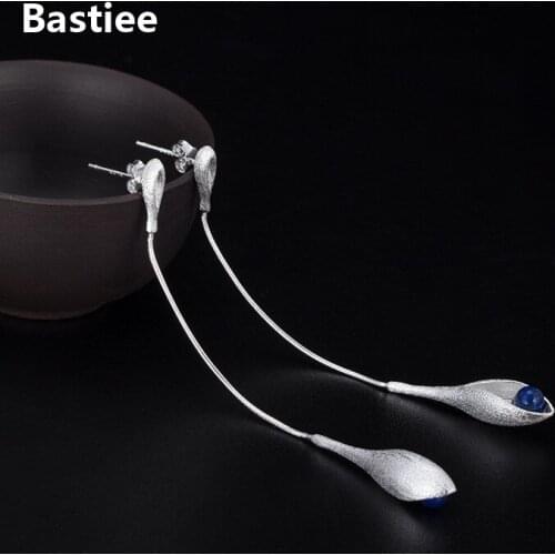 Bastiee Lapis Lazuli Beads Drop Long Earrings 925 Sterling Silver Jewelry For Women Flower Earings Handmade Luxury Gifts