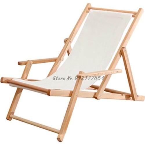 Solid wood beach chair beech wood recliner lunch break chair outdoor portable lazy sofa chair folding canvas chair