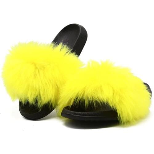 Summwe Women Slippers Plus Size Home Casual Female Beach Wear Fashion Ladies Plush Fur Slides Flat Shoes