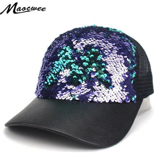 Summer Female Fashion Sequins Baseball cap Snapback Hat for Girl casquette gorra bones hip hop Paillette Bling Shinning Mesh cap