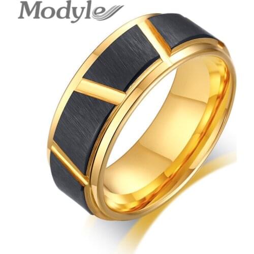 Modyle Mens Brushed Tungsten Carbide Ring Irregular Horizontal Grooves Two Tone Wedding Band Anniversary Luxury Male Gifts