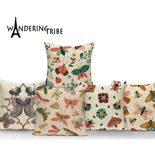 Butterfly Cushions Cover Dragonfly Throw Pillow Covers Flower Pillow Cases Cushion Covers Sofa Insect Decorative Pillow Case
