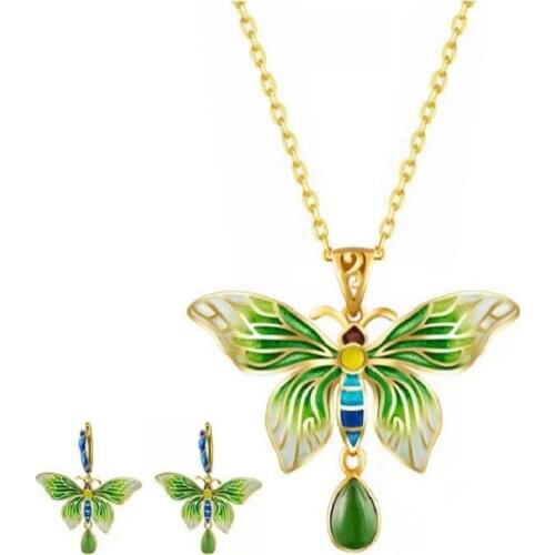 2021 Fresh Hot Seller Enamel Drop Blue and Green Butterfly Stone Gift Earrings