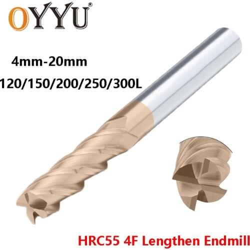 OYYU Lengthened 4 Flute Endmills HRC55 Tungsten Steel Solid Carbide Milling Cutter 120 150 200 250 300 Long CNC End Mill 4 6 mm