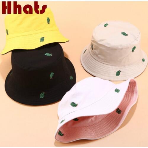 Cactus Bucket Hat Cap Casual Embroidery Cotton Reversible Panama Unisex Two Side Wear Fishermen Sun Hat Hiking Fishing Cap Bob