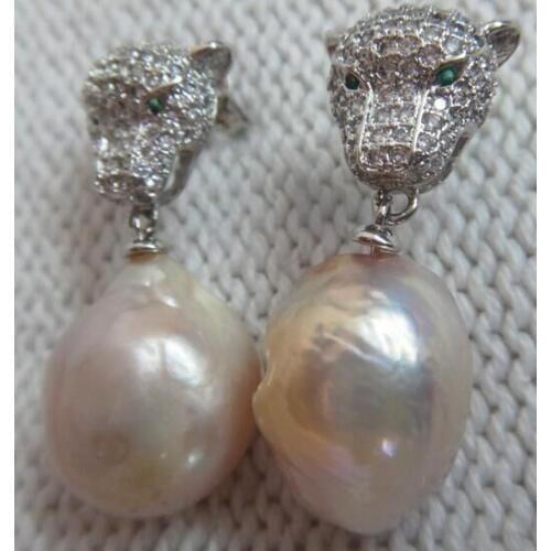 PAIR 11x13MM ENORMOUS GOLD PINK KASUMI FW BAROQUE NUCLEAR PEARL EARRING 925 silver