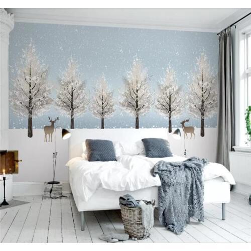 Custom wallpapers elegant Nordic style abstract tree snow scene elk TV background wall painting quality waterproof material