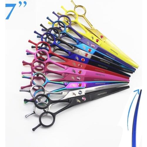 Freelander professional 7.0 inches Japan 440C dog hair grooming scissors curved blades 25 degrees