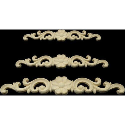 Retro Floral Wood Carved Decal Corner Appliques Frame Wall Doors Furniture Woodcarving Decorative Wooden Figurines Crafts