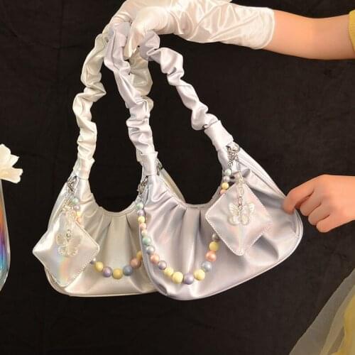 Handbags For Women Luxury Designer Handbag Bright Face Butterfly Color Bead Fold Handle Magnetic Buckle Silver White Purse