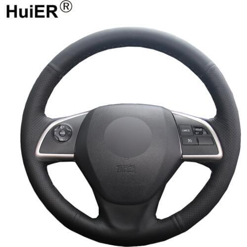 HuiER Hand Sewing Car Steering Wheel Cover Black Leather For Mitsubishi Outlander 2013 2014 Mirage 2014 ASX L200 2015 2016