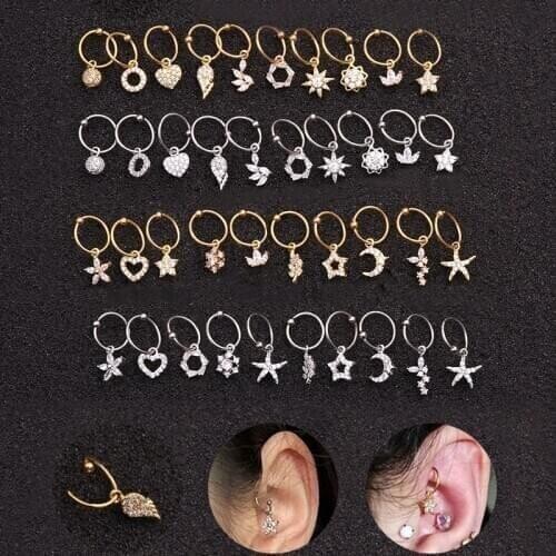 Cute Small Pendant Hoop Earring Stainless Steel Crystal Piercing Jewelry Women Girls Fashion Gold Silver Color Dangler Ear Hoops