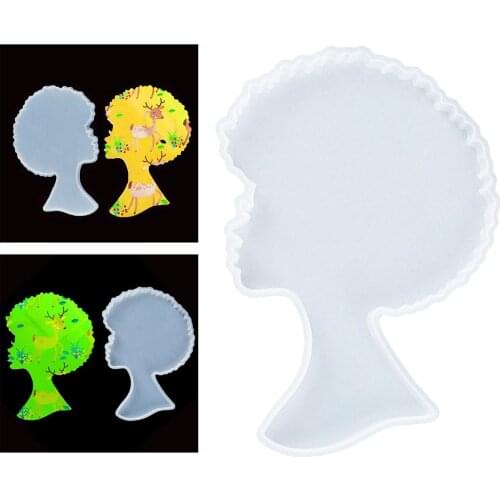 Girls Head Silicone Coaster Mold Afro Female Silicone Resin Mold for DIY Coaster Serving Board Handcrafts Portrait Cups Mats