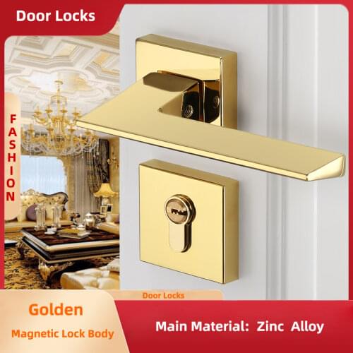 Modern Magnetic Zine Alloy Door Lock Interior Solid Wood Panel Handle Lock Bedroom Bookroom Toilet Household Wooden Door Handle