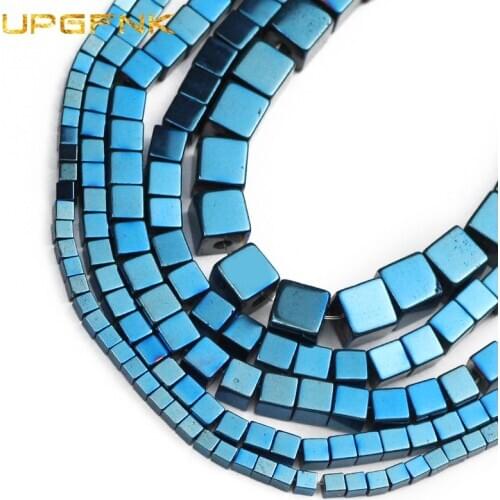 UPGFNK Natural Stone Blue Hematite beads 2/3/4/6mm Square Spacer Loose Beads For Jewelry Making Diy Bracelet necklace Findings