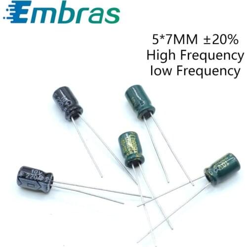 20Pcs 5*7 High Frequency Low ESR Aluminum Electrolytic Capacitor Kit 10V 16V 35V 25V 47UF 100UF 220UF Full Values Assorted Set