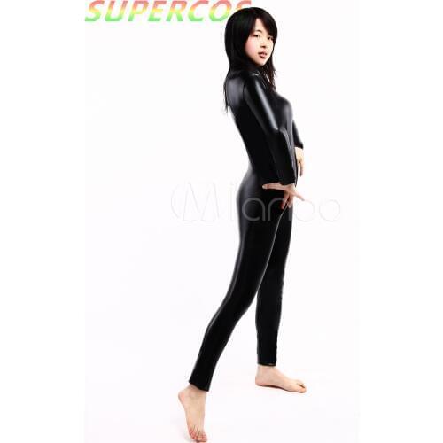 High Quality Halloween Carnival Party Black Shiny Metallic Unisex Catsuit Zentai Suit