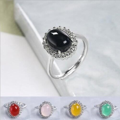 High Quality Natural Agates Stone Silver Color Metal Crystal Rings Vogue Jewelry 1Pcs Resizable wk236