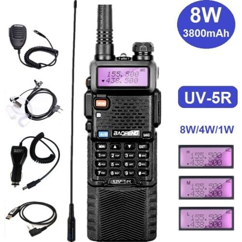 Walkie Talkie 8W Baofeng UV-5R VHF UHF Two Way Ham Radio Stations for Hunting Portable Transceiver Radio Amateur 3800mAh